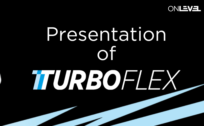 Präsentation von TURBOFLEX-Software auf schwarzem Hintergrund.