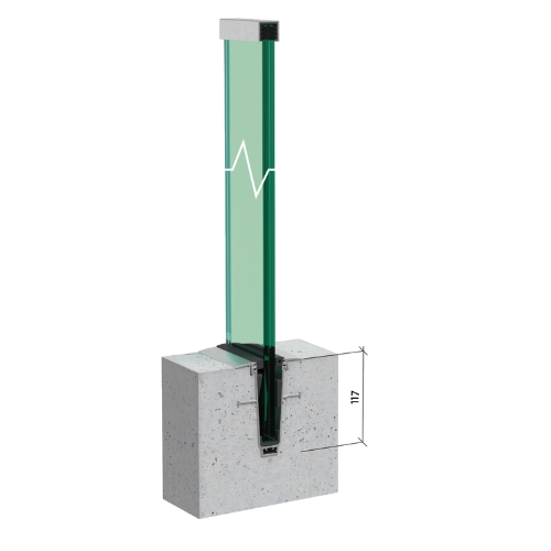 Glasscheibe in Betonbasis eingelassen